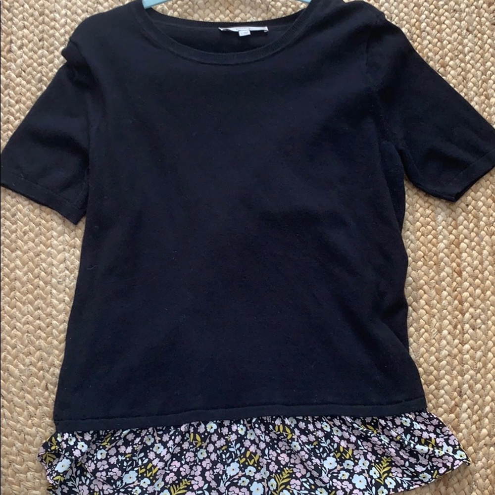 LOFT, short sleeve black sweater